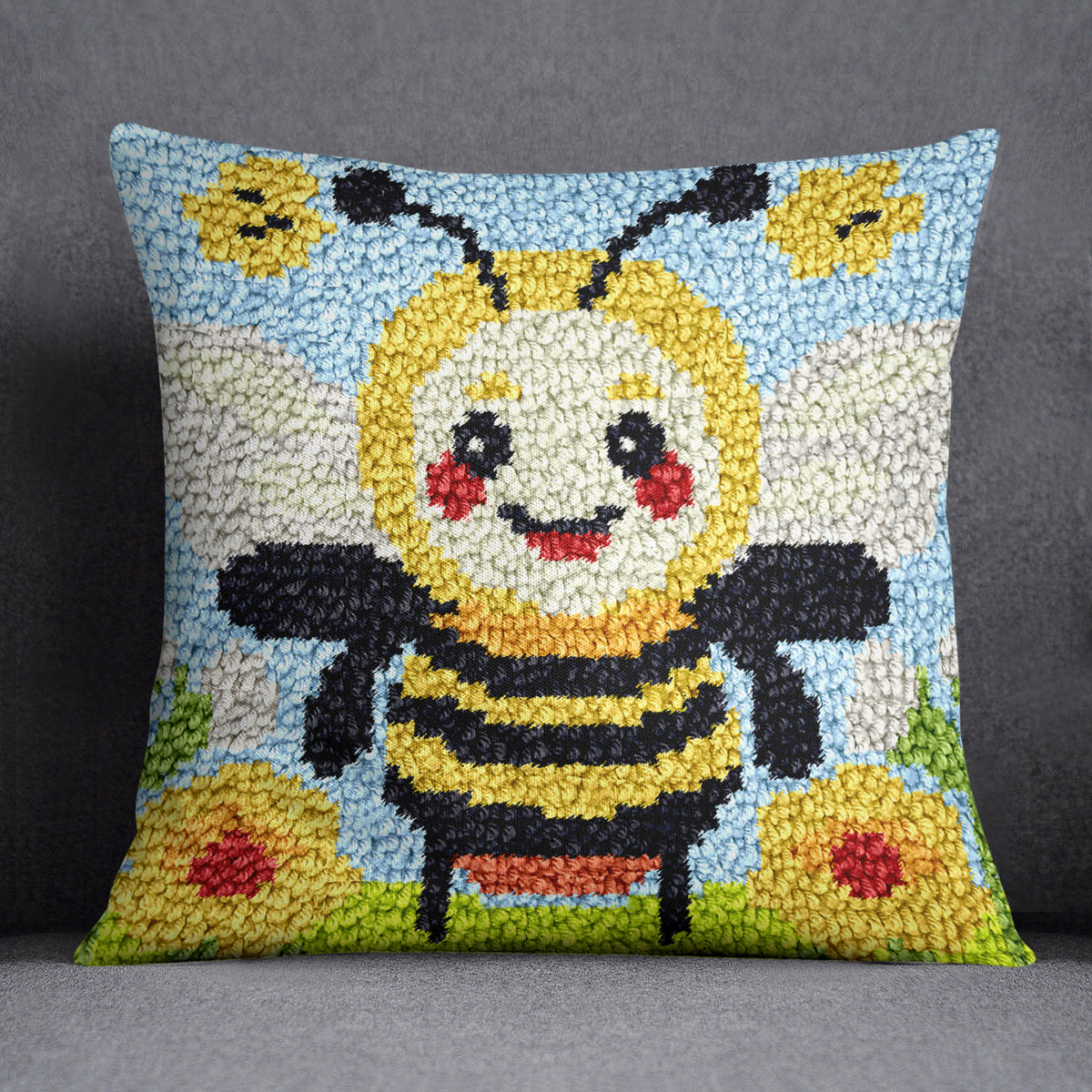 Cheerful Bee Delight - Latch Hook Pillow Kit