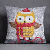 Festive Owl in Winter Scarf - Latch Hook Pillow Kit