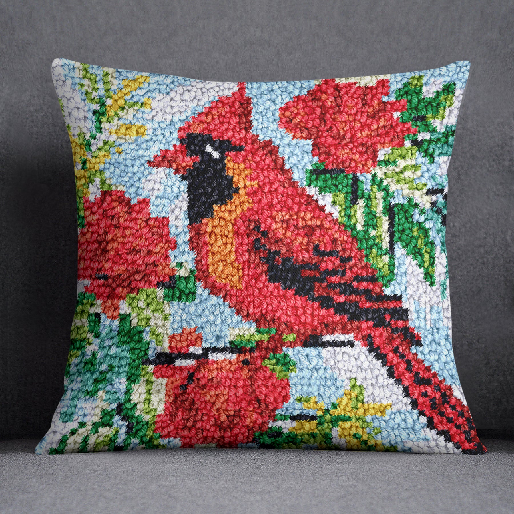 Cardinal in Bloom - Latch Hook Pillow Kit