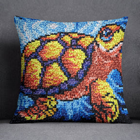 Colorful Aquatic Turtle - Latch Hook Pillow Kit