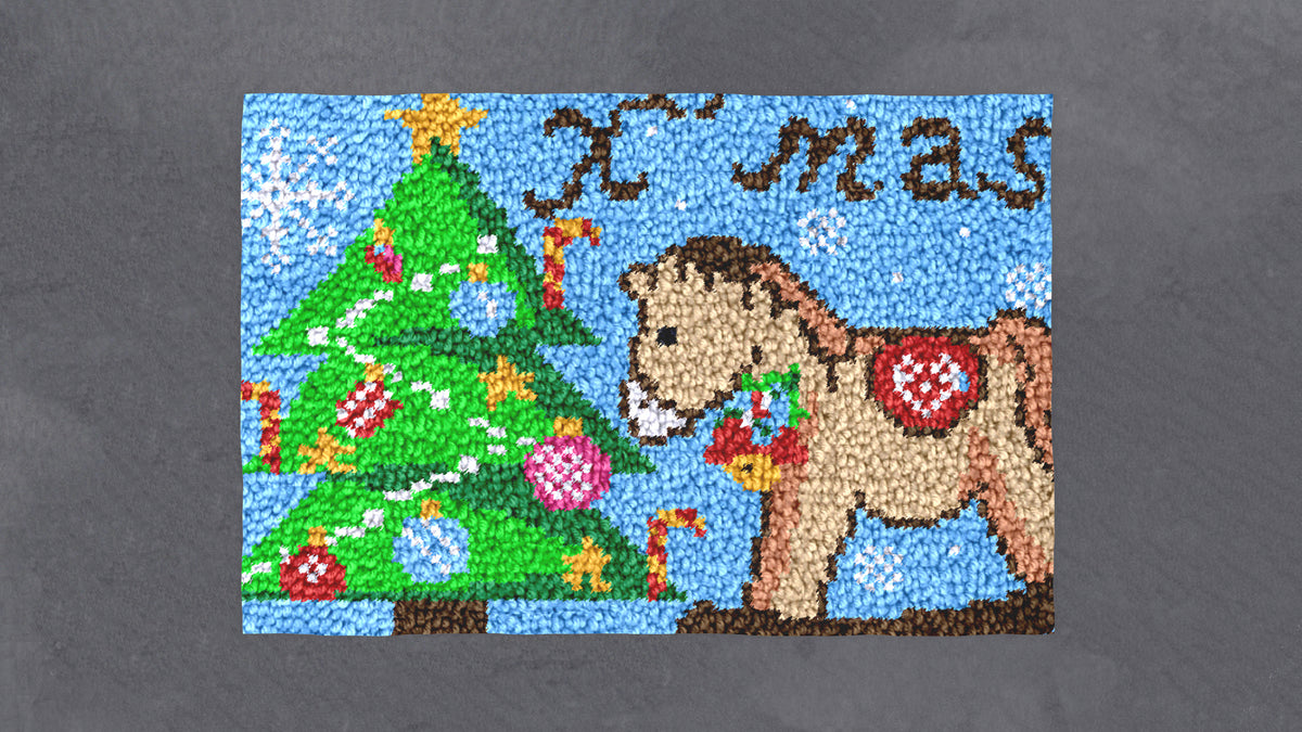 Whimsical Christmas Pony and Tree - Latch Hook Rug Kit