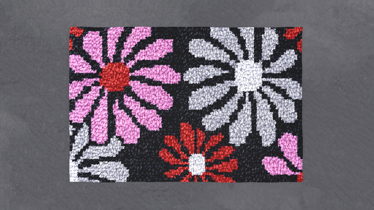 Floral Delight on Dark Canvas - Latch Hook Rug Kit