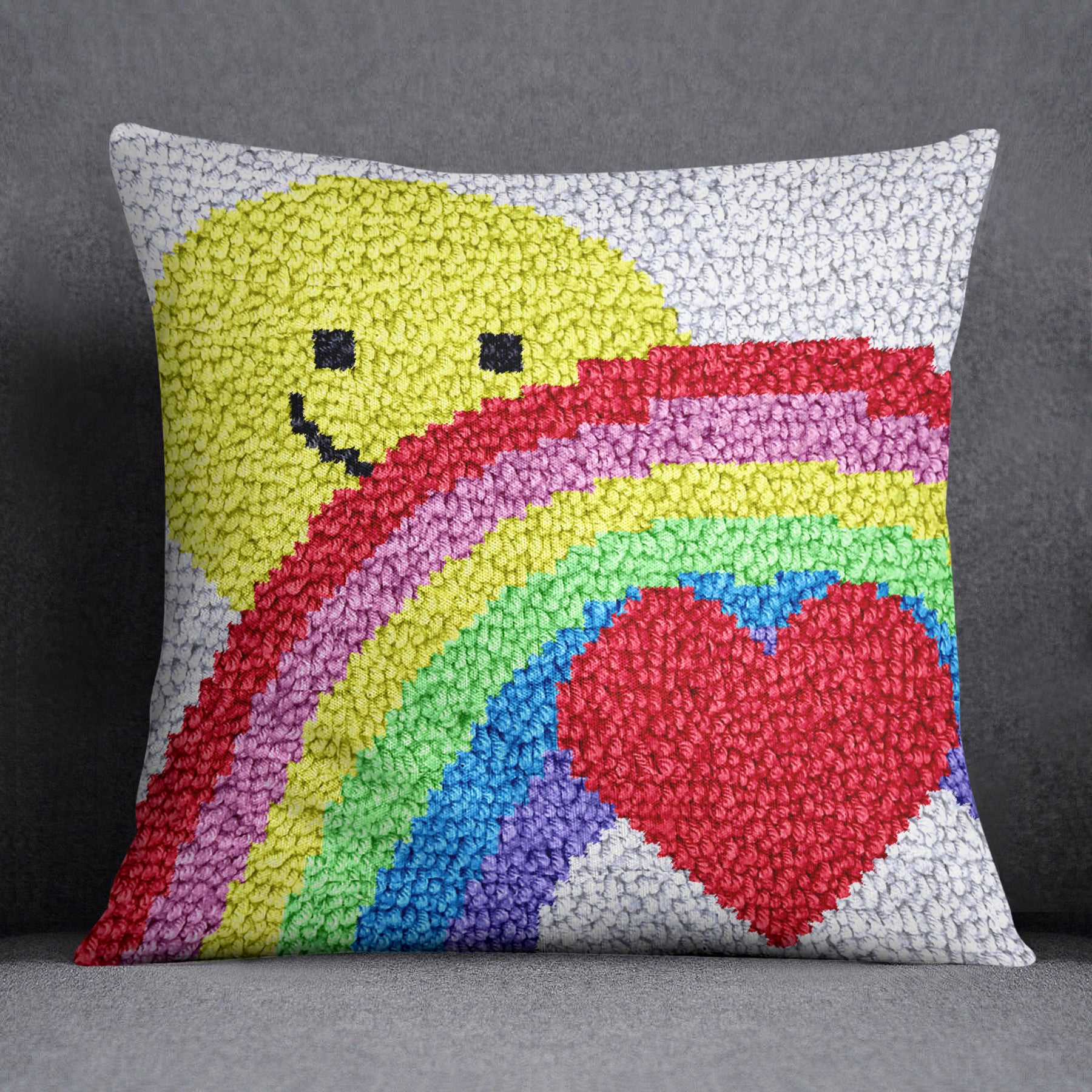 Sunny Rainbow Heart - Latch Hook Pillow Kit