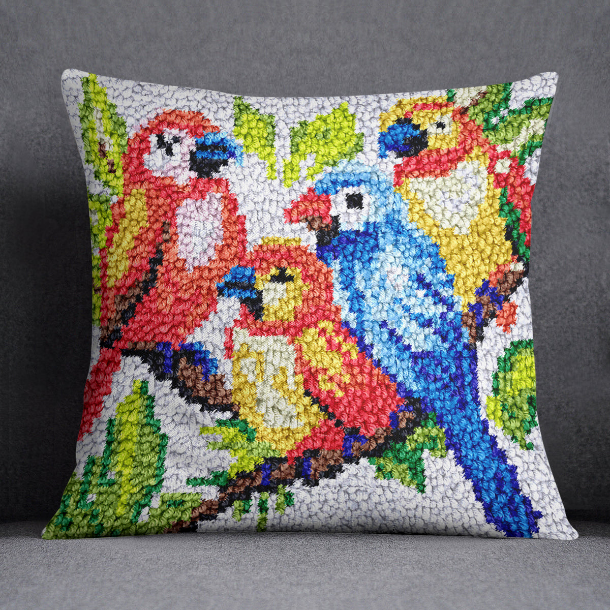 Colorful Gathering of Birds - Latch Hook Pillow Kit