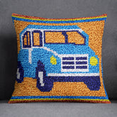 Retro Blue Vehicle Art - Latch Hook Pillow Kit