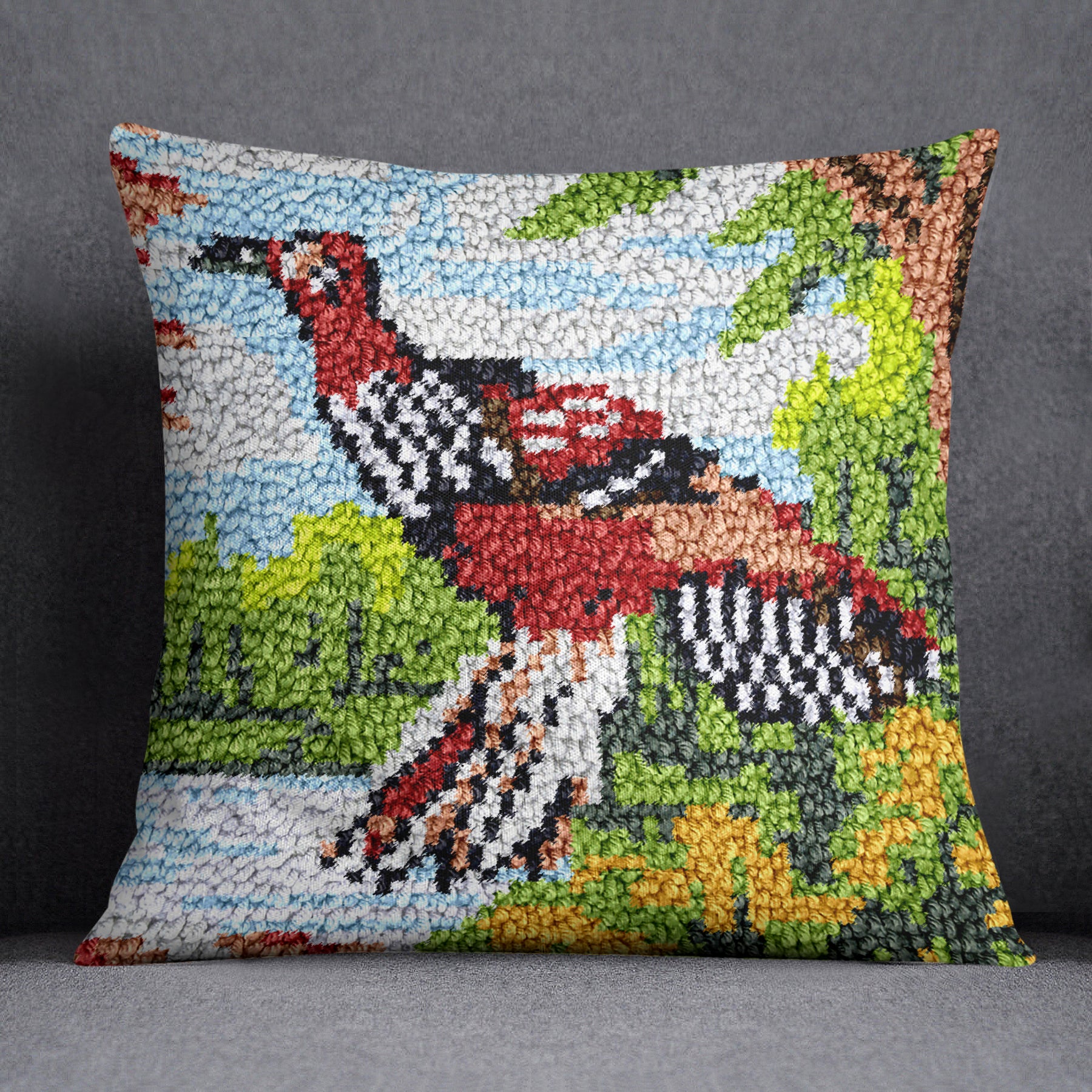 Vibrant Woodland Bird - Latch Hook Pillow Kit