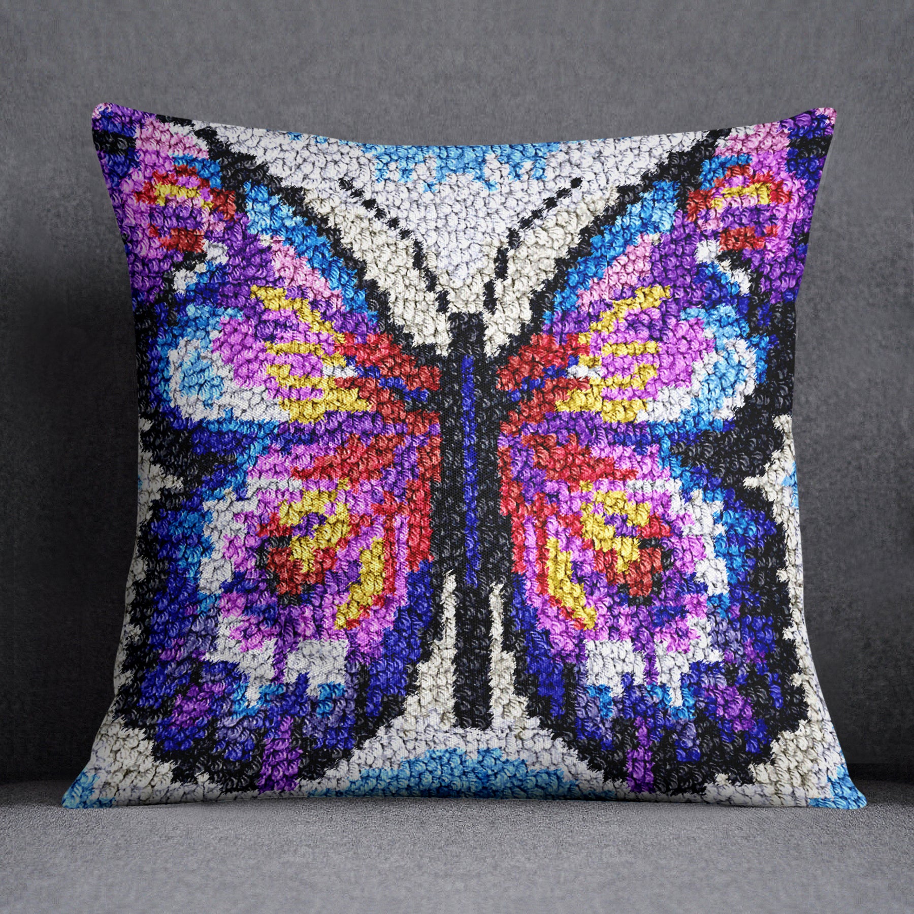 Vivid Butterfly Mosaic - Latch Hook Pillow Kit