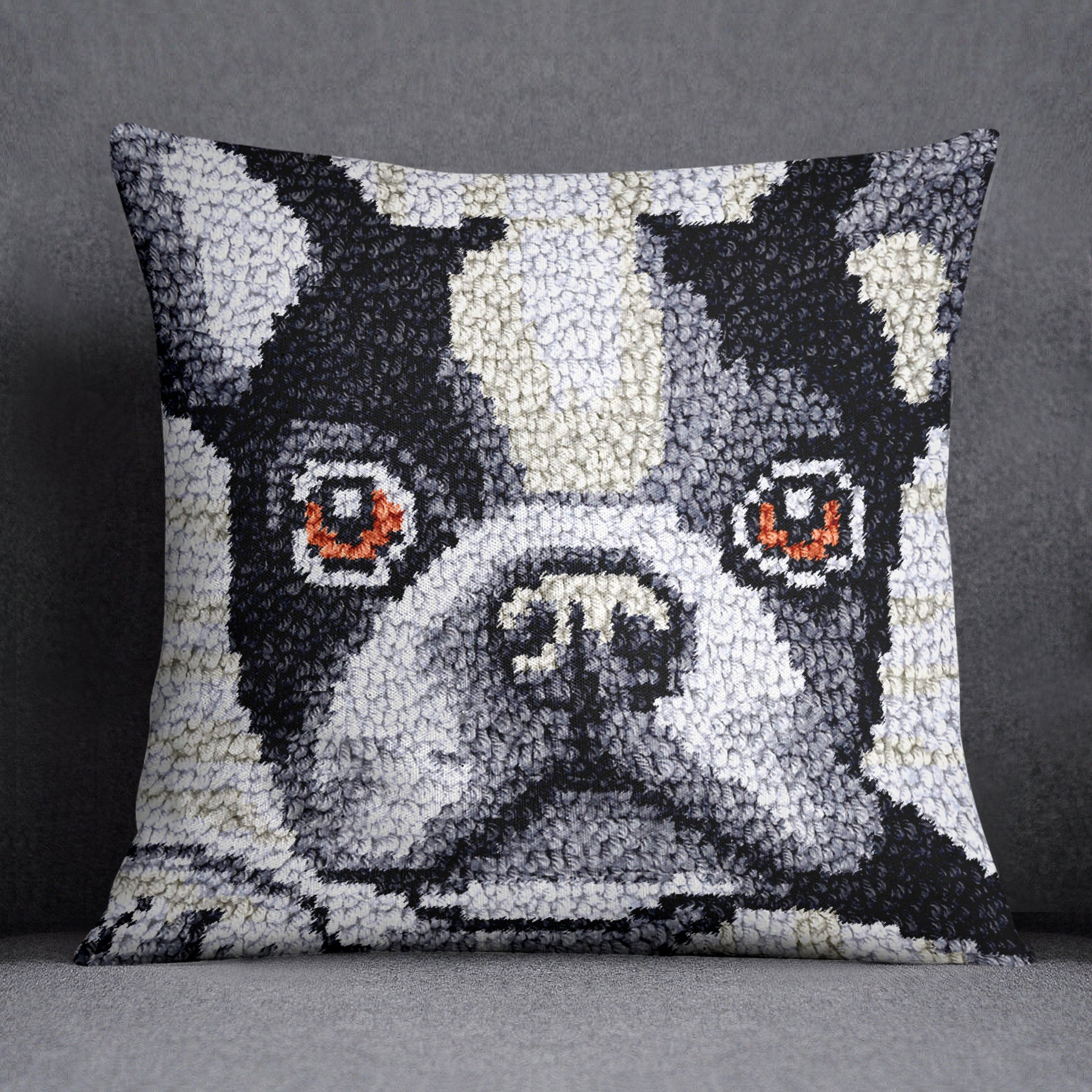 Charming Portrait of a Boston Terrier - Latch Hook Pillow Kit