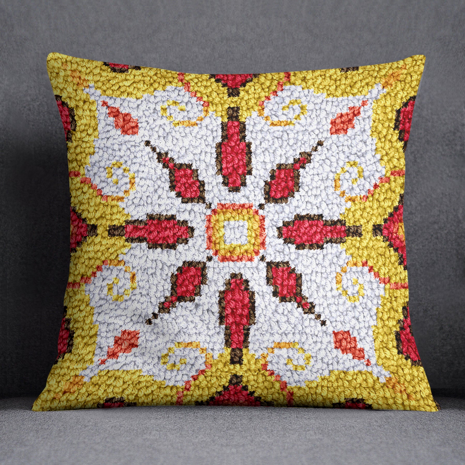 Vibrant Floral Tapestry - Latch Hook Pillow Kit