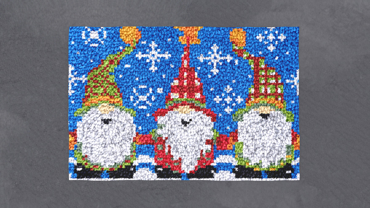 Whimsical Holiday Gnomes - Latch Hook Rug Kit