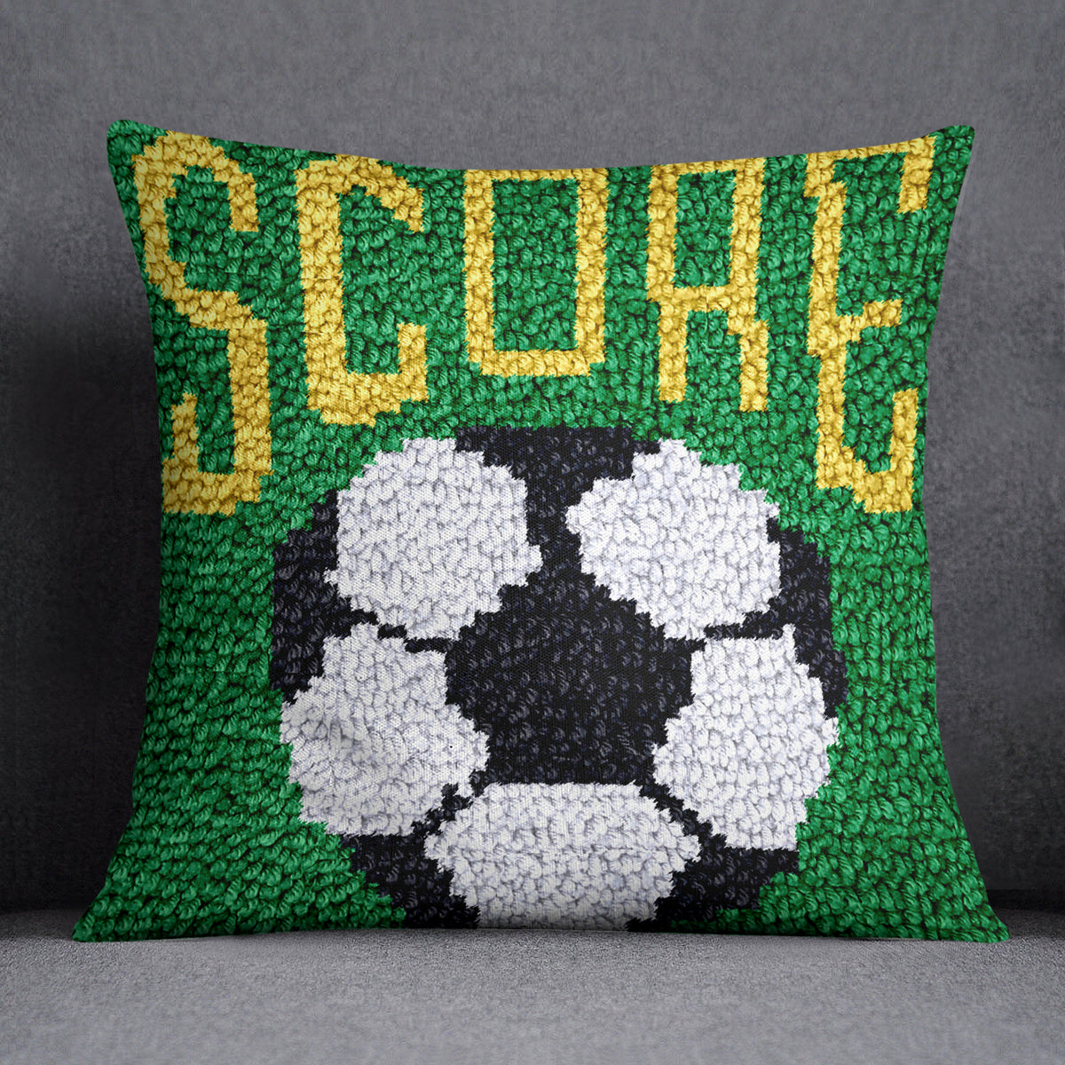 Score Big! Playful Soccer Art - Latch Hook Pillow Kit