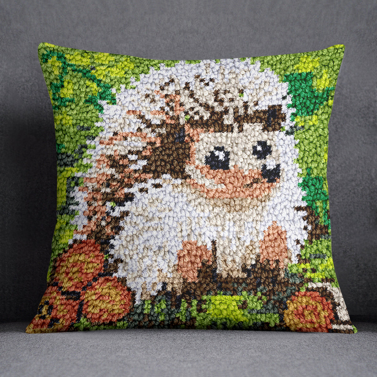 Adorable Hedgehog in a Lush Garden - Latch Hook Pillow Kit