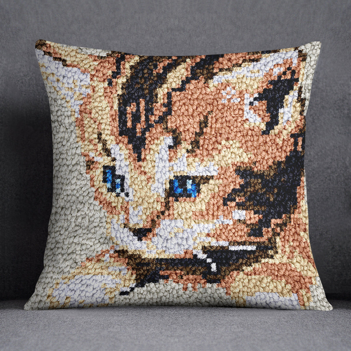 Whimsical Kitten Portrait - Latch Hook Pillow Kit