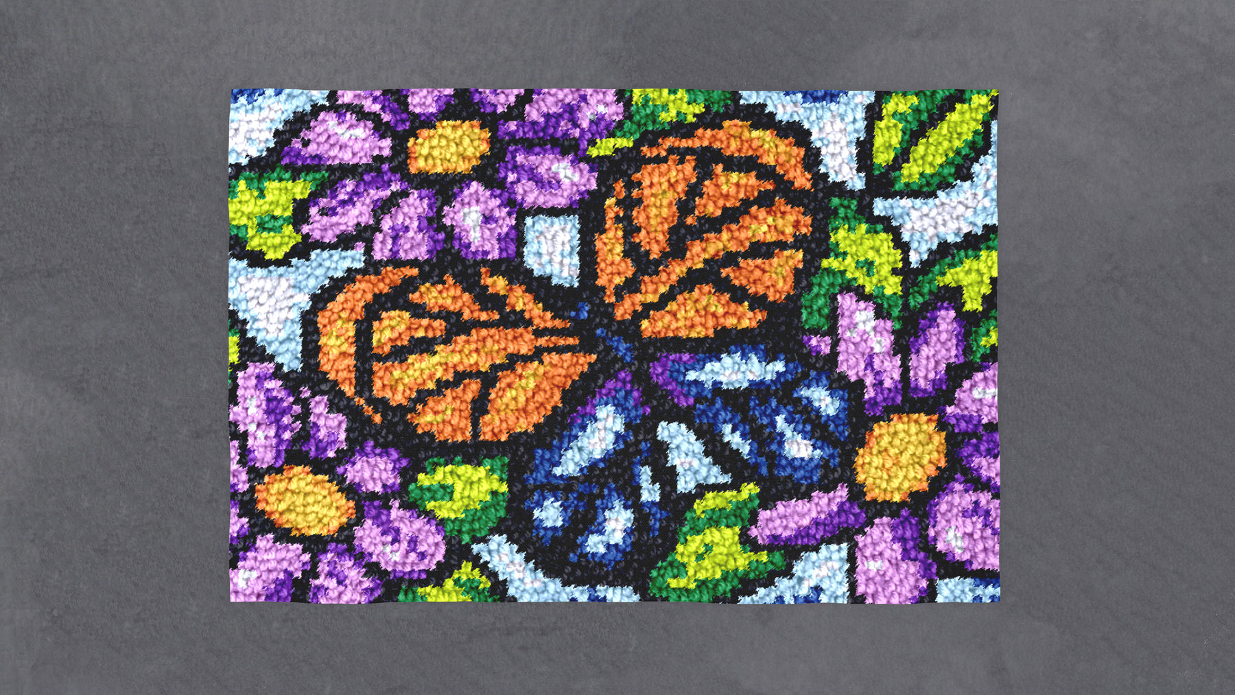 Colorful Butterfly Garden - Latch Hook Rug Kit