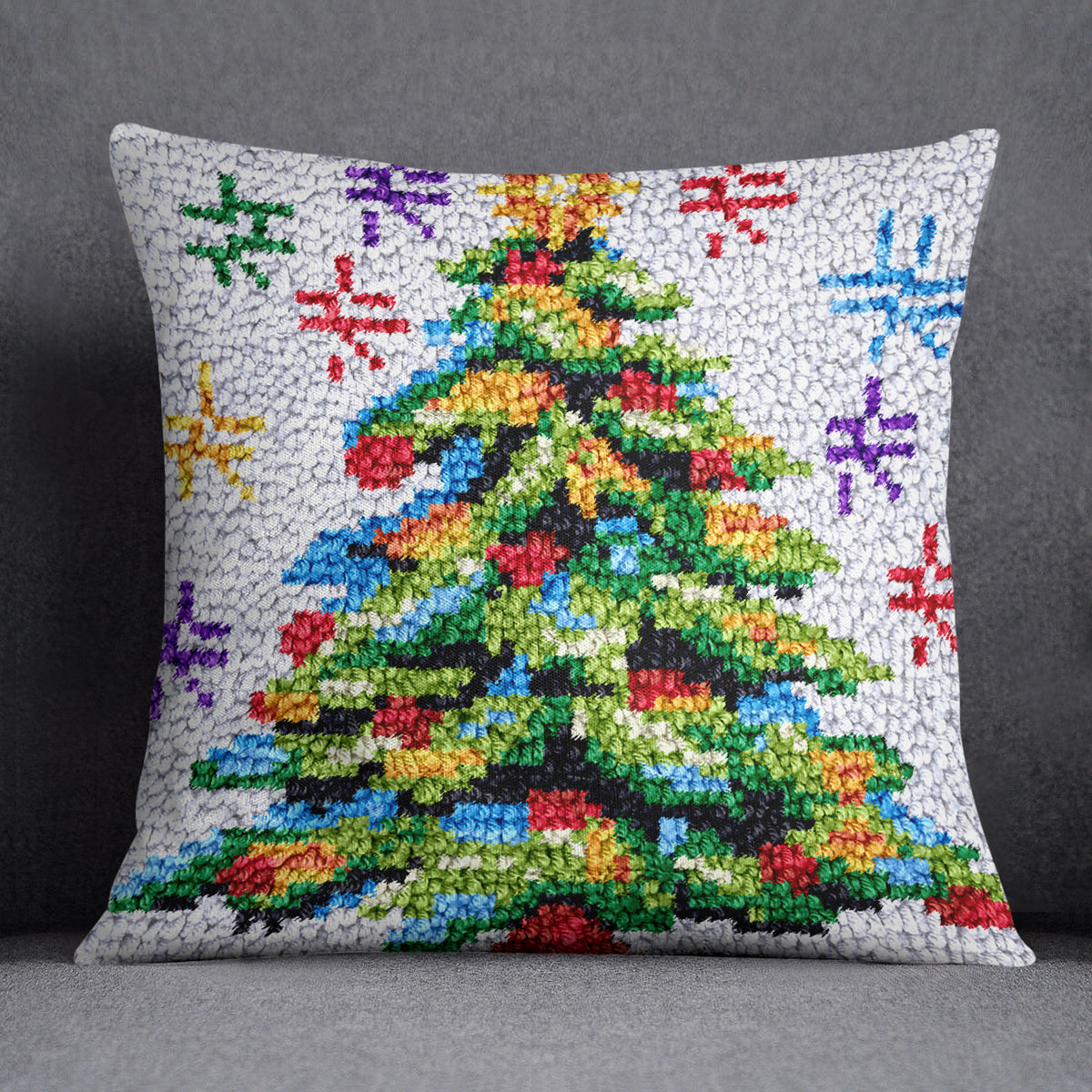 Whimsical Christmas Tree Art - Latch Hook Pillow Kit