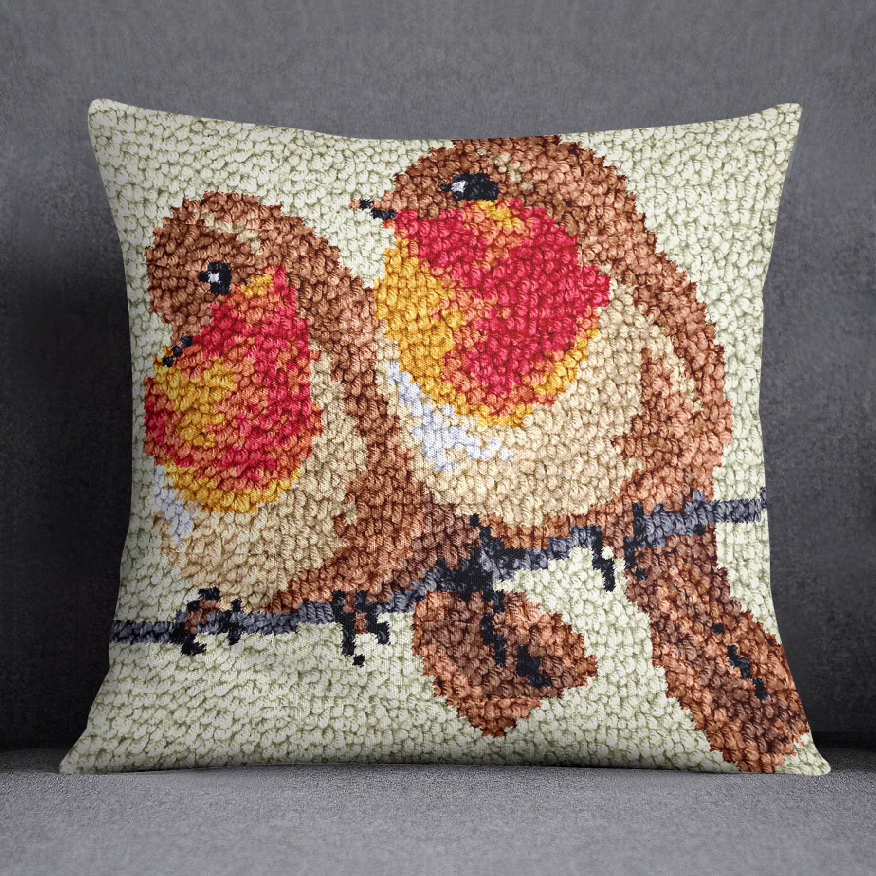 Charming Companions: Birds on a Branch - Latch Hook Pillow Kit