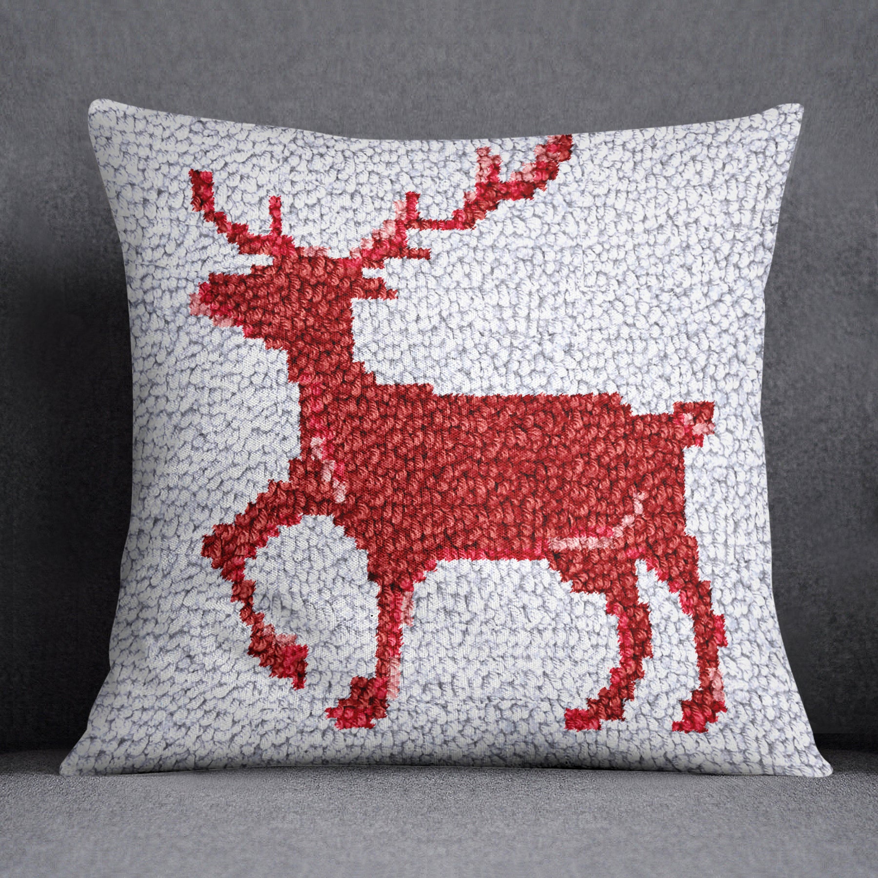 Festive Red Reindeer - Latch Hook Pillow Kit