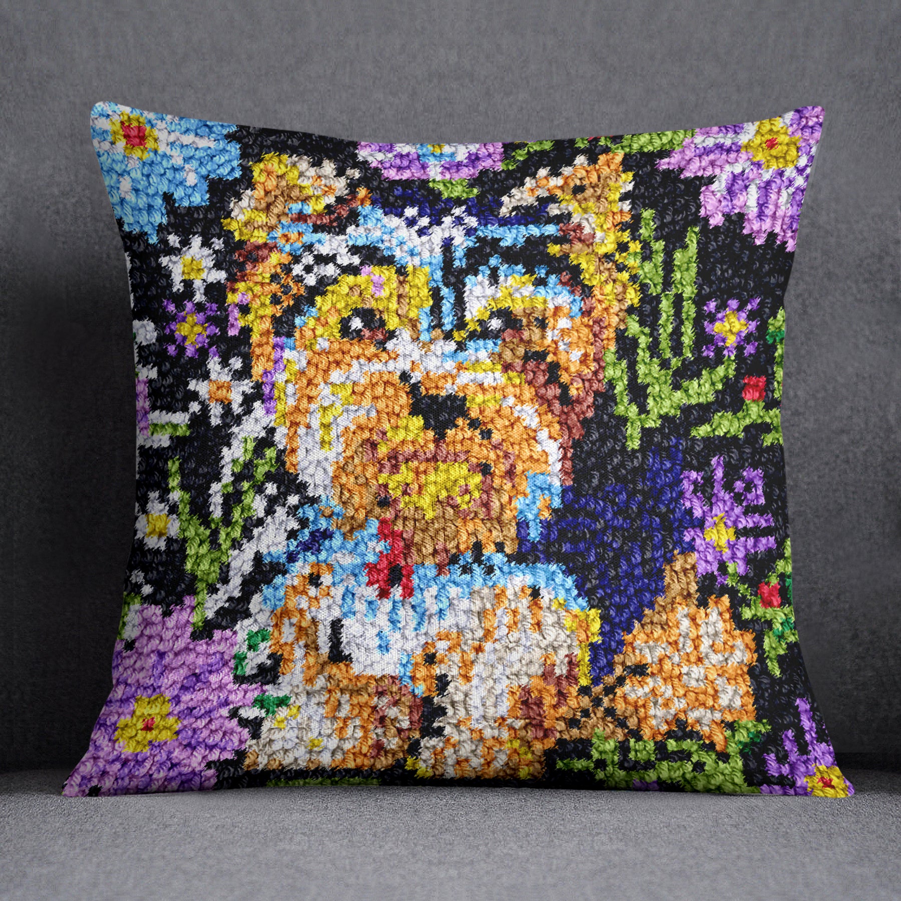 Charming Canine Bloom - Latch Hook Pillow Kit