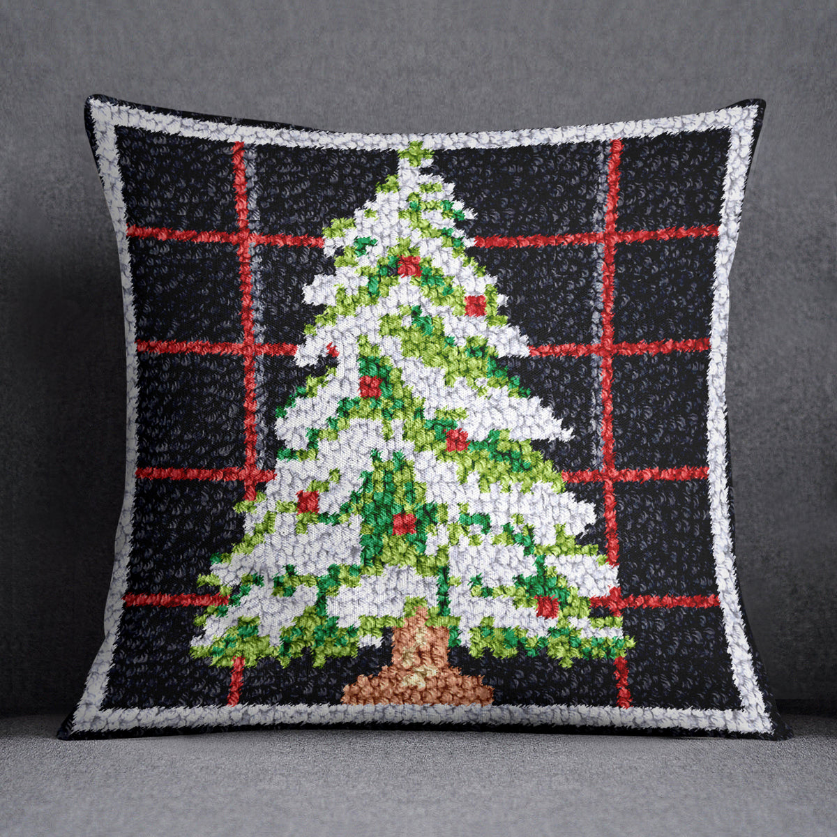 Festive Christmas Tree Ornament - Latch Hook Pillow Kit