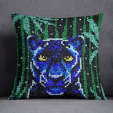 Mystic Blue Panther in the Jungle - Latch Hook Pillow Kit