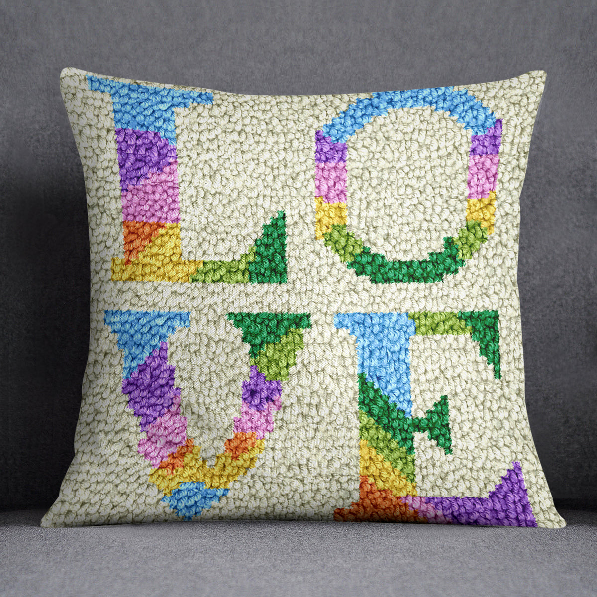 Colorful Love Text Art - Latch Hook Pillow Kit