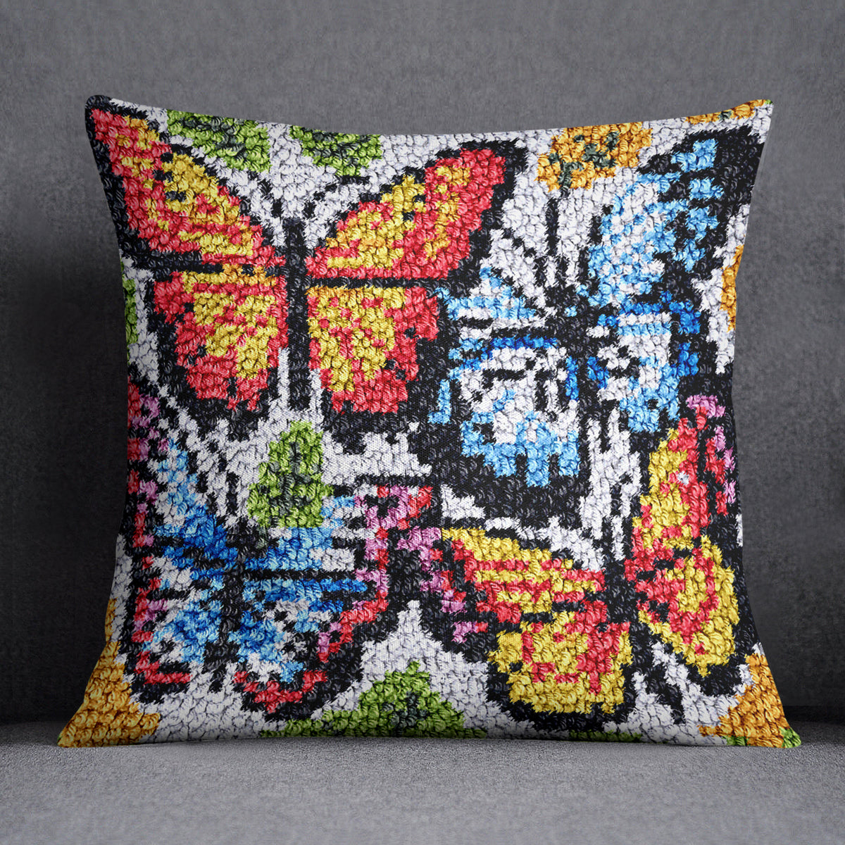 Colorful Butterfly Symphony - Latch Hook Pillow Kit