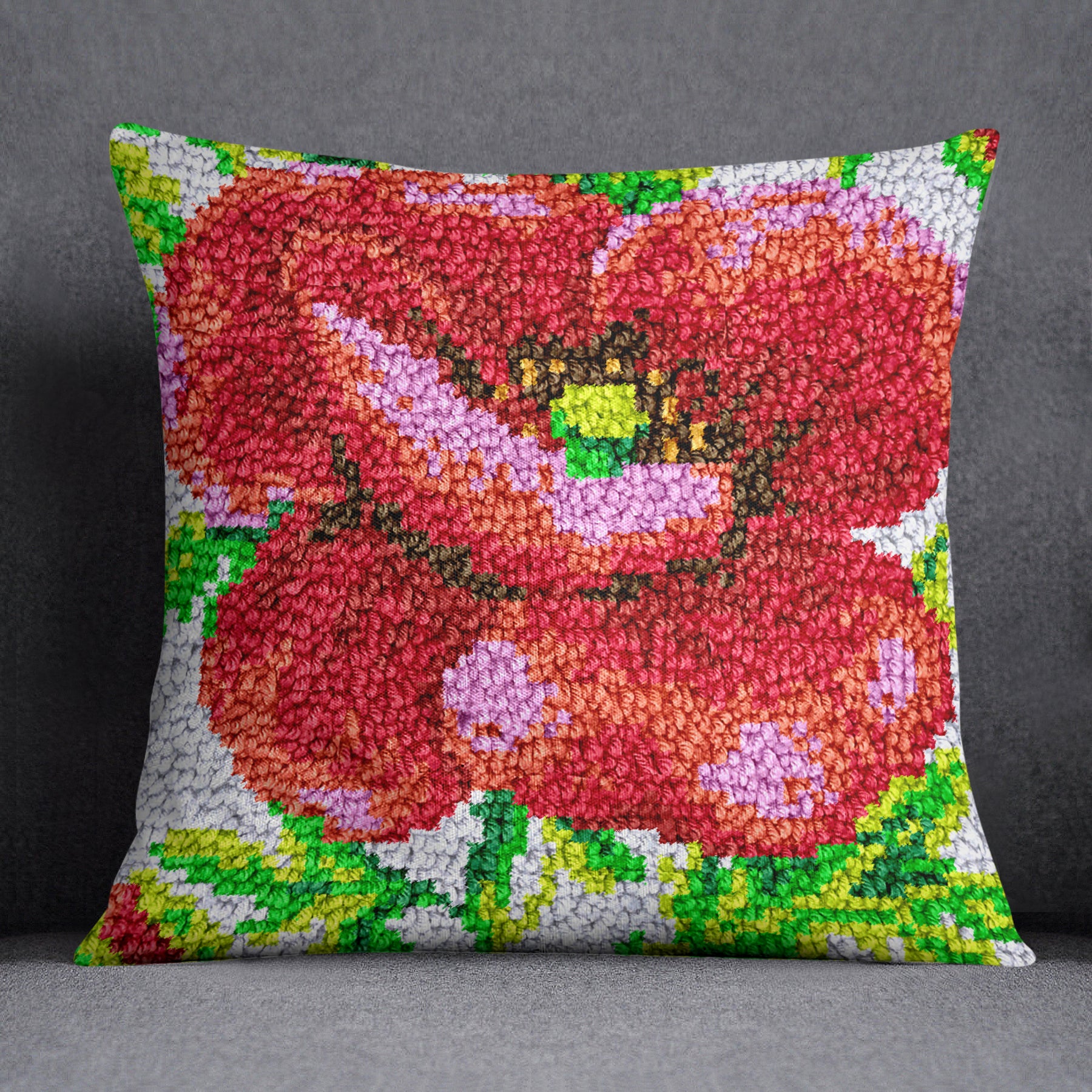 Vibrant Floral Expression - Latch Hook Pillow Kit