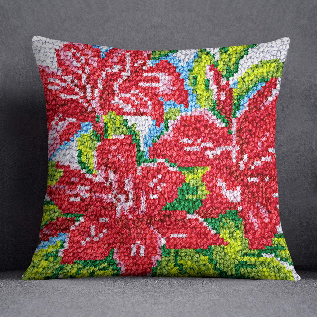 Vibrant Floral Tapestry - Latch Hook Pillow Kit