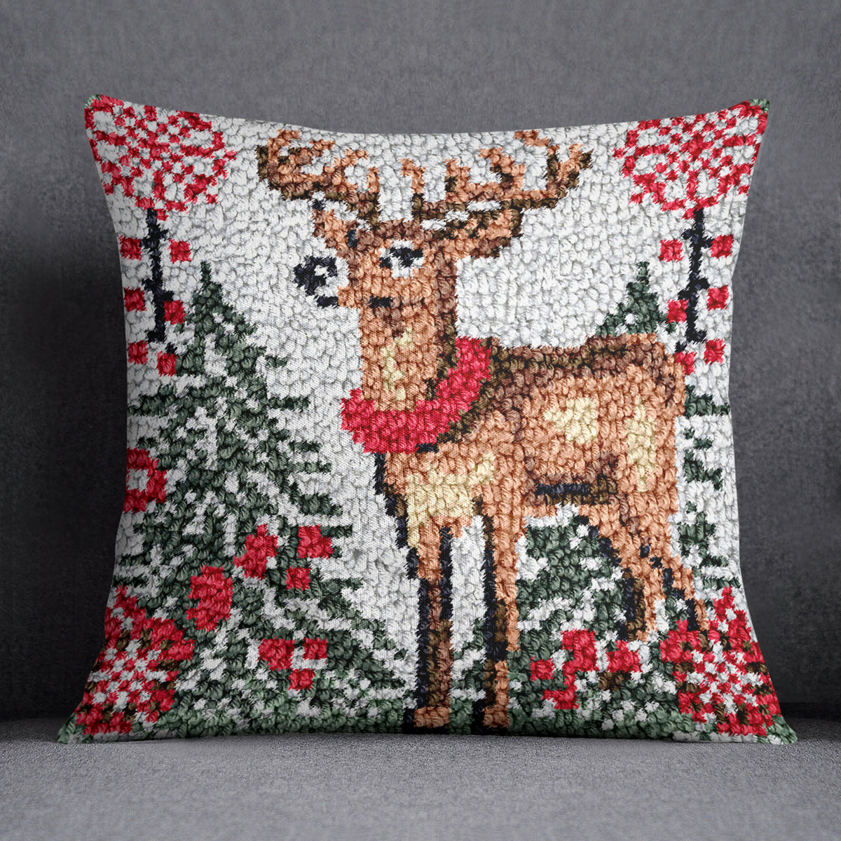 Joyful Holiday Reindeer - Latch Hook Pillow Kit