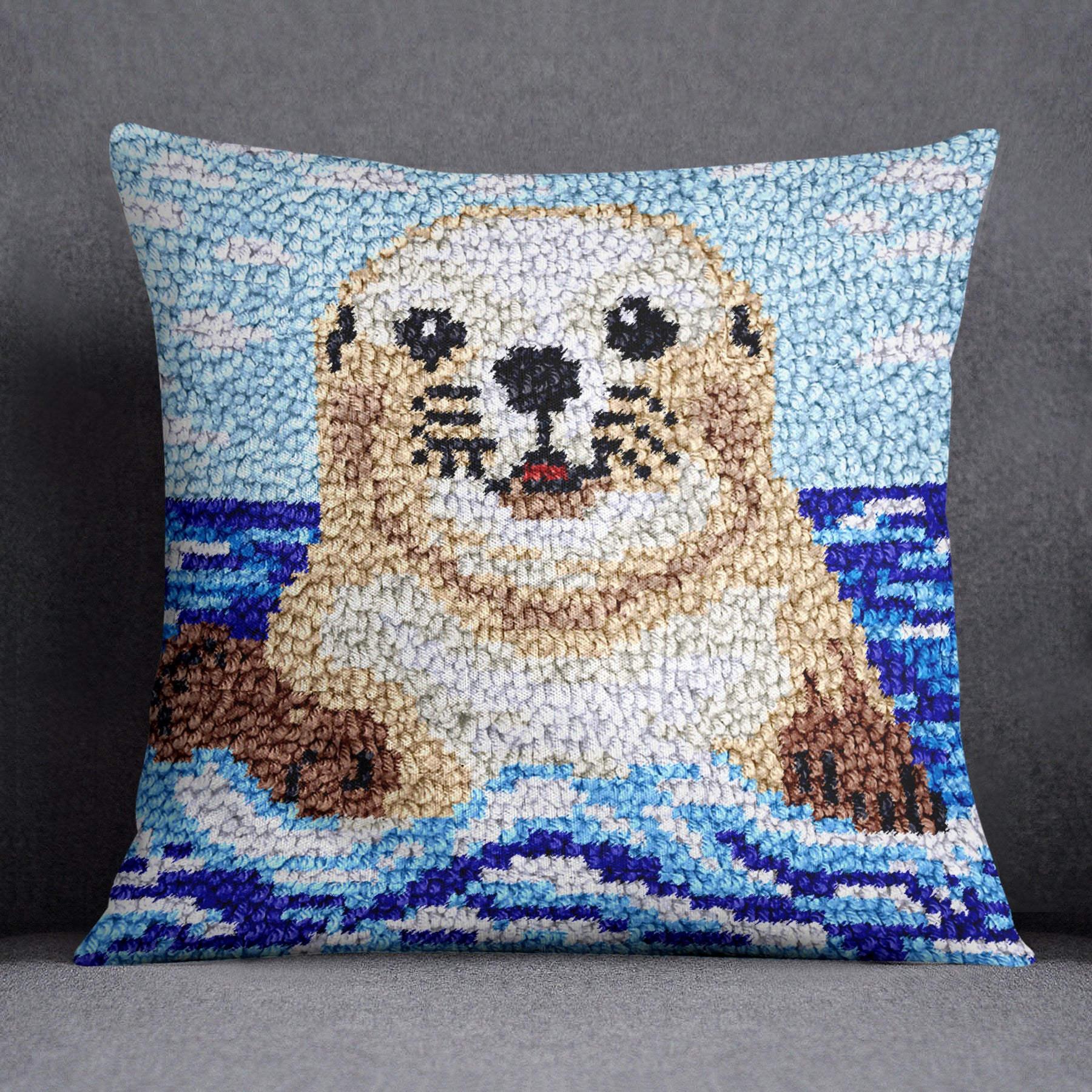 Charming Sea Otter in Water - Latch Hook Pillow Kit