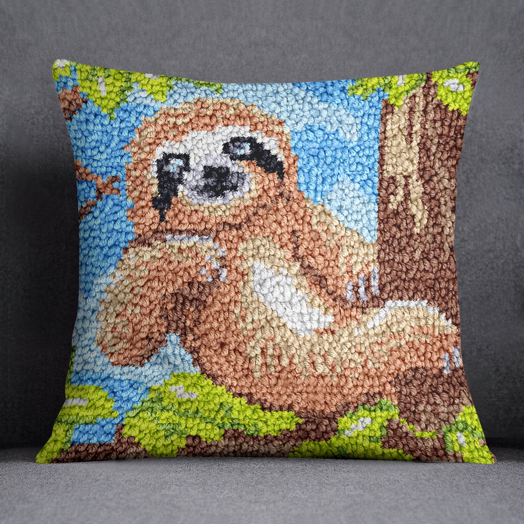 Charming Sloth in the Canopy - Latch Hook Pillow Kit