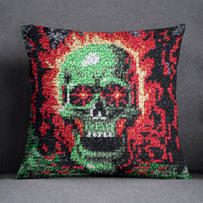 Eerie Elegance: The Green Skull - Latch Hook Pillow Kit