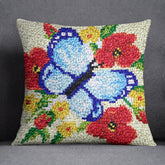 Whimsical Butterfly and Floral Scene - Latch Hook Pillow Kit