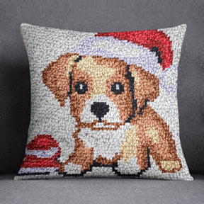 Festive Puppy Charm - Latch Hook Pillow Kit