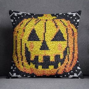 Spooky Glow: Halloween Pumpkin Art - Latch Hook Pillow Kit