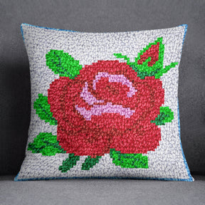 Vibrant Rose Embroidery - Latch Hook Pillow Kit