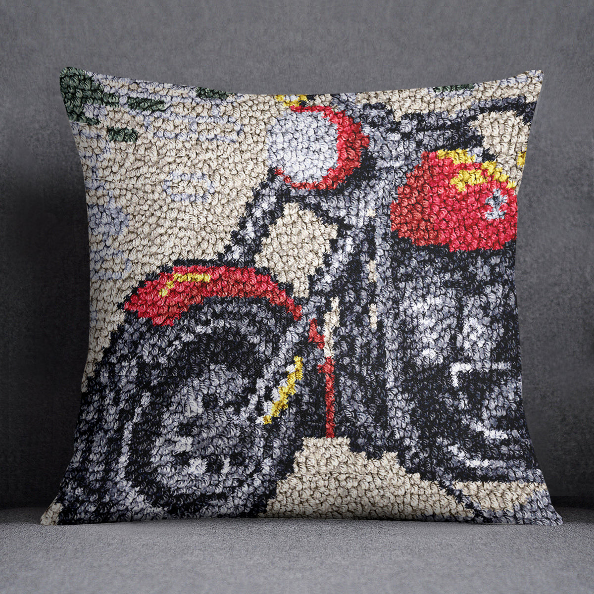 Vibrant Motorcycle Tapestry Art - Latch Hook Pillow Kit