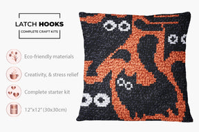 Whimsical Halloween Cats - Latch Hook Pillow Kit