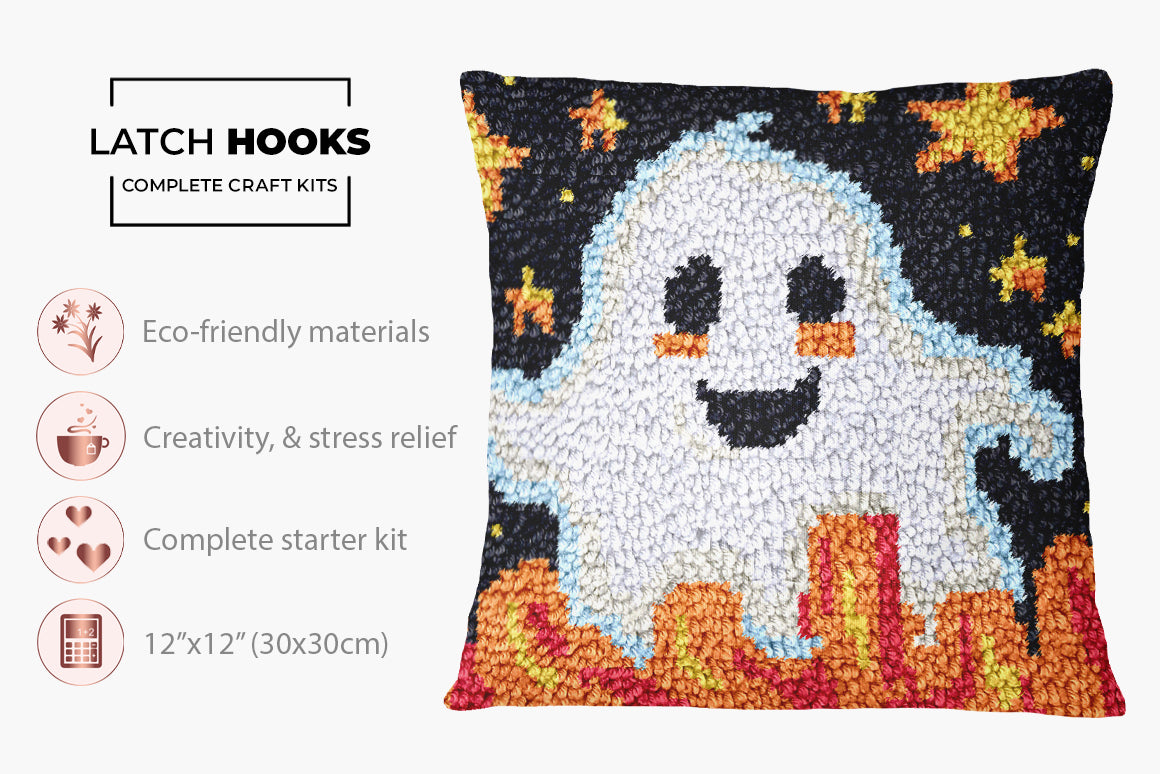 Cheerful Ghost in the Starry Night - Latch Hook Pillow Kit