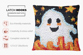 Cheerful Ghost in the Starry Night - Latch Hook Pillow Kit