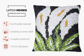 Elegant Calla Lilies on a Dark Background - Latch Hook Pillow Kit