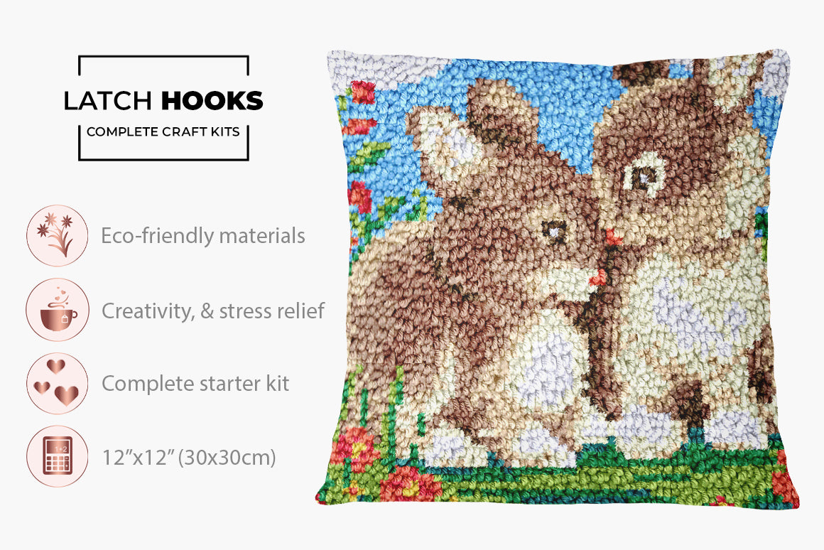 Whimsical Bunny Love - Latch Hook Pillow Kit