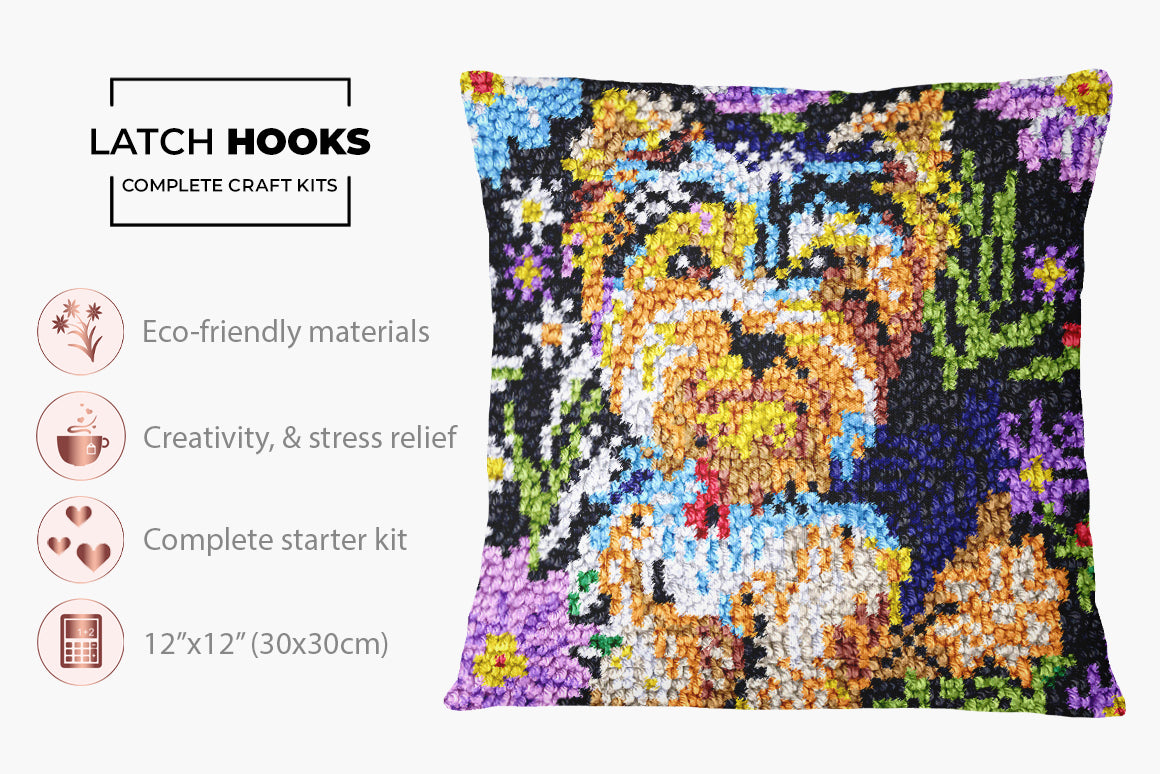 Charming Canine Bloom - Latch Hook Pillow Kit