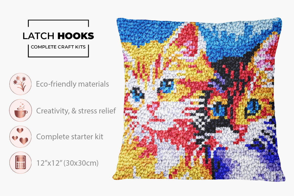 Charming Feline Companions - Latch Hook Pillow Kit