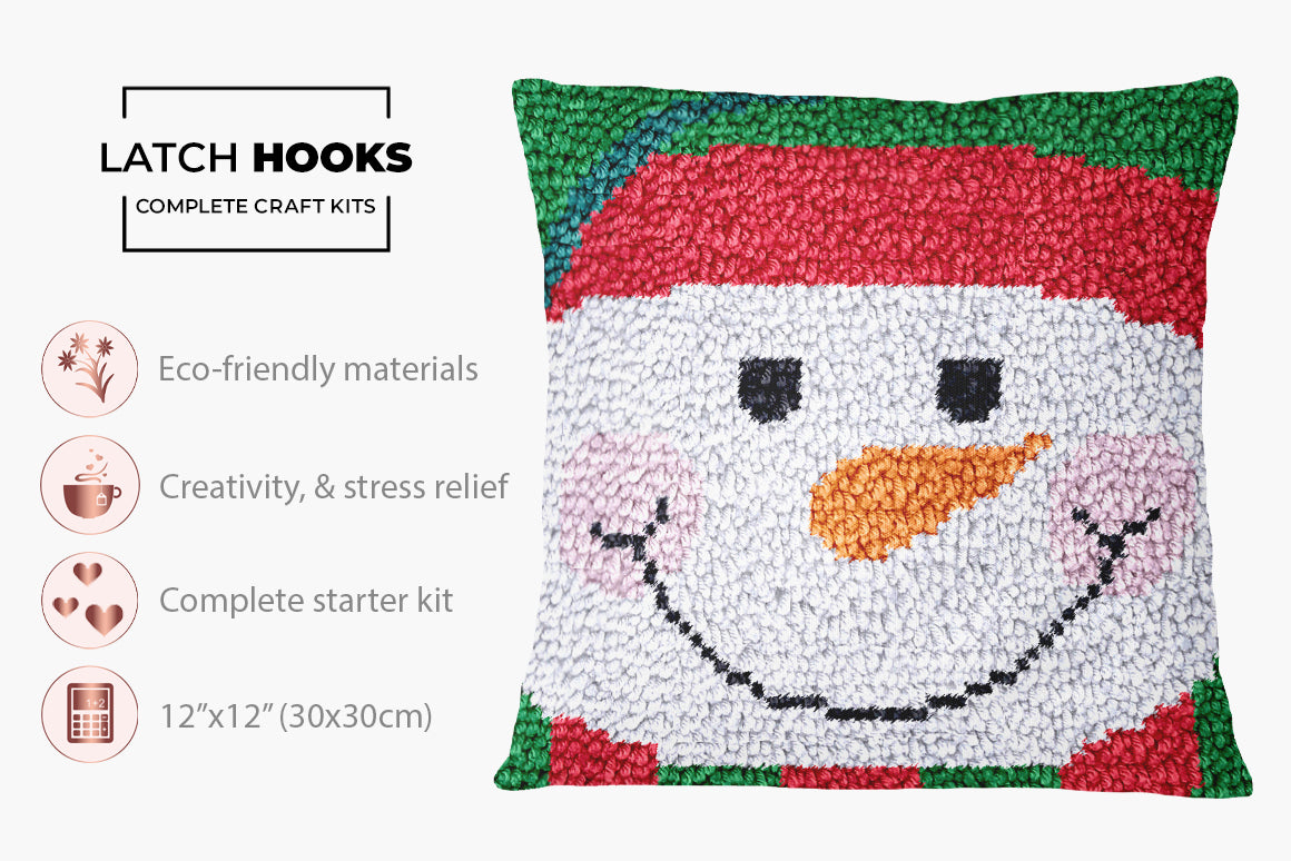 Cheerful Snowman Pillow - Latch Hook Pillow Kit