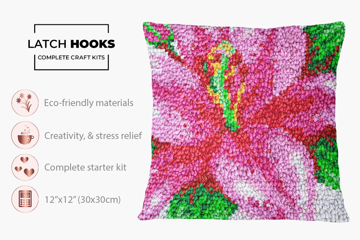 Vibrant Floral Embroidery - Latch Hook Pillow Kit