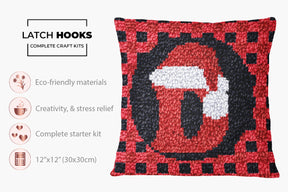 Festive Red Plaid Monogram - Latch Hook Pillow Kit