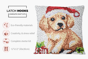 Festive Puppy Love - Latch Hook Pillow Kit