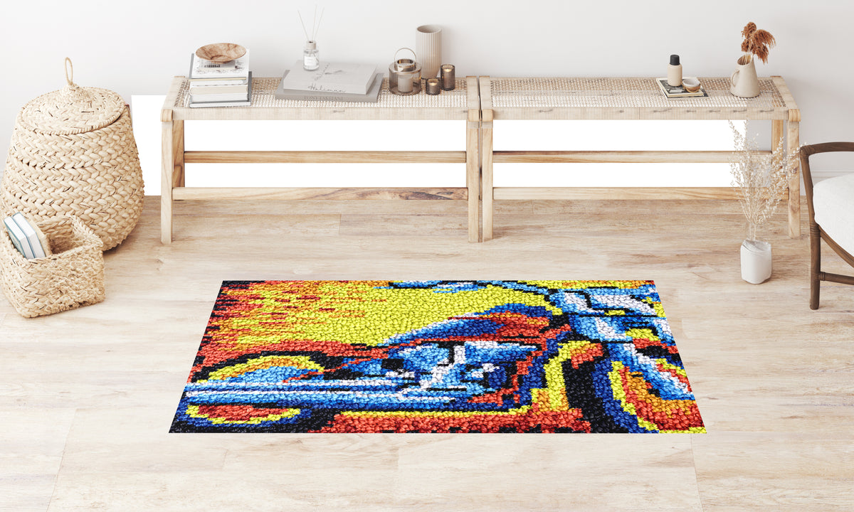 Vibrant Motorcycle Delight - Latch Hook Rug Kit