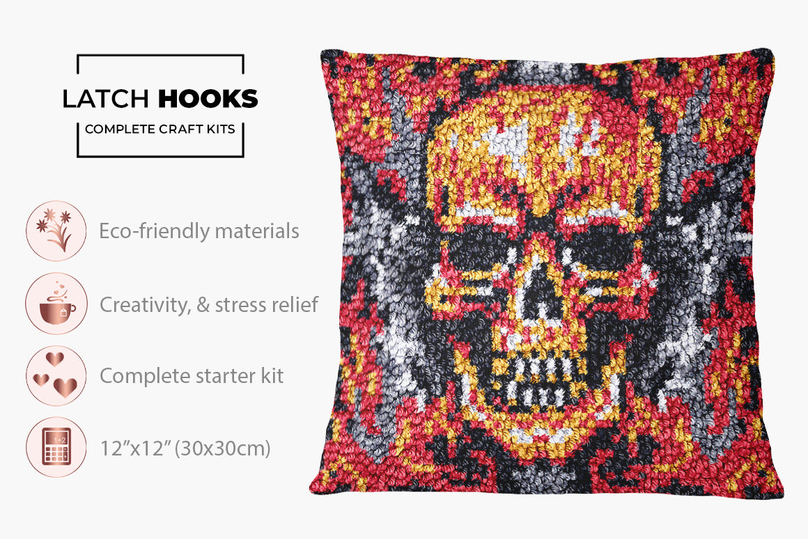 Fiery Skull Art - Latch Hook Pillow Kit